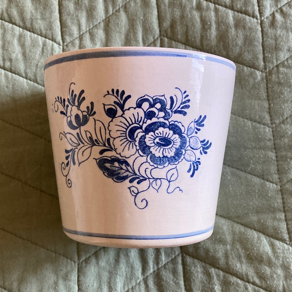 Delft Blue Floral Ceramic Planter Pot
